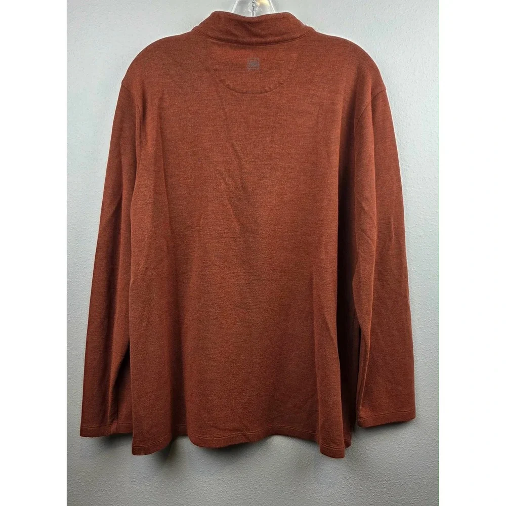 Mizzen+Main Mens Quarter Zip Pullover Burnt Orange Heather Large Size Mock Neck